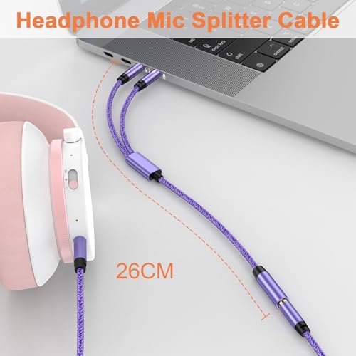 ABCPOW Headphone Mic Splitter for Computer PC Laptop, 3.5mm Female to 2 Dual Male Microphone Y Splitter Cord Aux Splitter 1 in 2 Out Audio Stereo Jack Earphones Port Cord Gaming Headset Adapter
