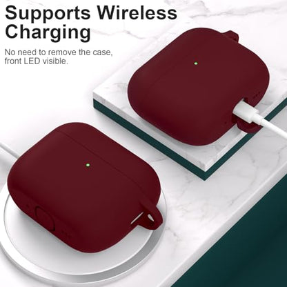 for AirPods Pro 3 Case Cover, Protective Soft Silicone with Keychain Cleaning Pen for Women Men for Apple AirPods Pro 3rd Generation Case(2025), Front LED Visible, Burgundy - color: C-Burgundy