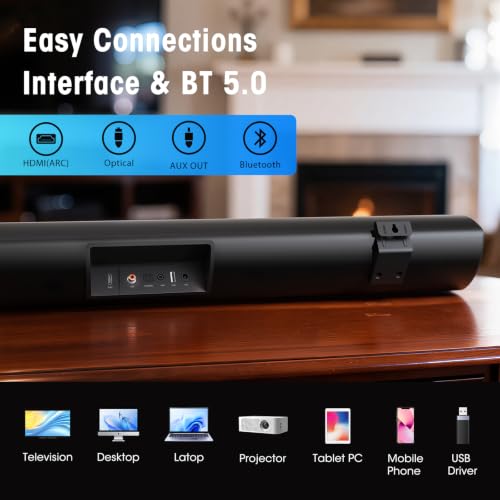 BESTISAN 80 Watt Soundbar, Sound Bars for TV of Home Theater System (Bluetooth 5.0, 34 inch, DSP, Strong Bass, Wireless Wired Connections, Bass Adjustable, Wall Mountable) - color: 34 inch black