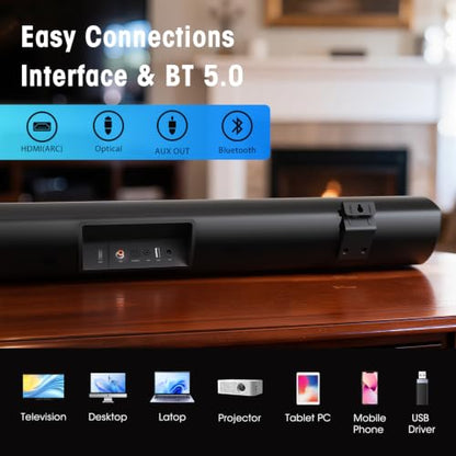BESTISAN 80 Watt Soundbar, Sound Bars for TV of Home Theater System (Bluetooth 5.0, 34 inch, DSP, Strong Bass, Wireless Wired Connections, Bass Adjustable, Wall Mountable) - color: 34 inch black