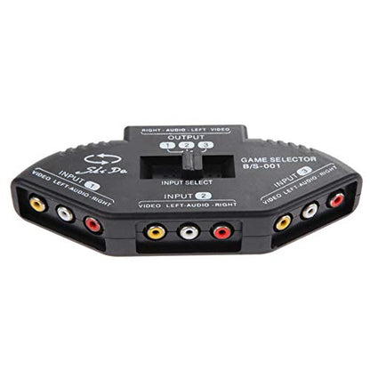 Male to Male M M RCA Cable 3-Way Audio Video AV RCA Black Switch Selector Box Splitter with 3RCA Cable for Xbox DVD PS2