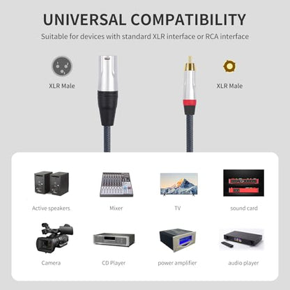 1FT RCA Male to 3Pin XLR Male Audio Cable,Balance XLR to RCA Unbalanced Mixer Audio Cable,24K Gold-Plated Plug/Heavy-Duty zinc Alloy Shell/Braided Shielded Cable-2 Pack - color: RCA M To XLR M, size: 1FT