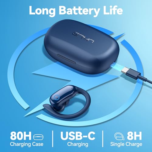 GNMN Ear Buds Wireless Earbuds 80hrs Playback Bluetooth Headphones Over-Ear Earphones with Earhooks Microphone LED Battery Display for Sports/Workout/Gym/Running Black