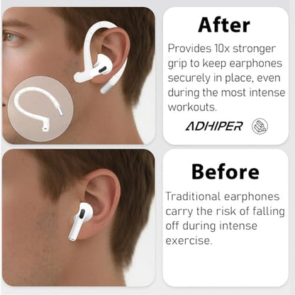 Adhiper Ear Hooks for Airpods 4, 3, 2, 1 & Airpods Pro 2, 1 Gen - White | Memory Wire Ear Hooks [Added Anti-Lost Lanyard & 3-in-1 Cleaning Kit], Anti-Slip Sports Accessories for Airpods Series