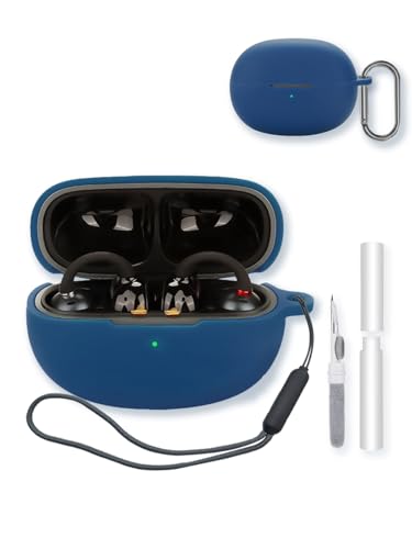 Case for EarFun Clip Wireless Open Earbuds,Soft Protective,Shockproof, BOVUGAC Silicone Case Cover with Keychain & Cleaning Kit & Lanyard-Blue - color: Blue