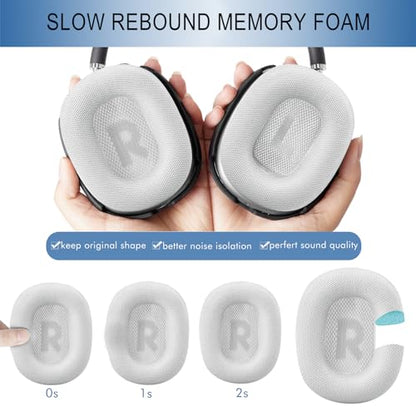 GEVO Upgraded Ear Cushions Replacement Earpads for AirPods Max 1 & 2 Headphones, Protein Leather Ear Pads Ear Covers Cups with Memory Foam and Magnet for AirPods Max 1 & 2 (Silver) - color: Silver