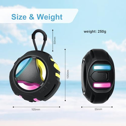 Bluetooth Shower Speaker Waterproof, Portable Bluetooth Speakers Wireless, Outdoor, Floating IPX7, Built-in Mic, 24H Playtime with LED Lights, Loud HD Sound, Powerful Bass, Gifts for Unisex - Black - color: Black