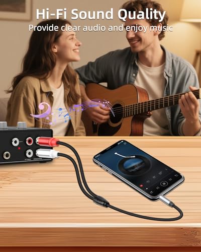 GELRHONR 3.5mm to 2 RCA Audio Cable 1FT, Short 1/8 Aux Male to 2RCA Male Adapter Cable for Smartphone, Tablet, MP3, HDTV and More, 2Pack (3.5mm M to RCA M) - color: 3.5mm M to RCA M