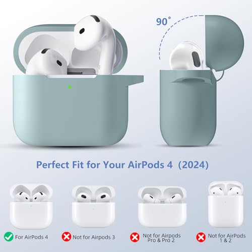 for Airpods 4th Generation Case Cover(2024),Soft Silicone Full Protective Case for AirPods 4 Case with Keychain & Cleaner Kit,Compatible with Apple Airpods 4 for Women,Men（Bluegreen） - color: Bluegreen