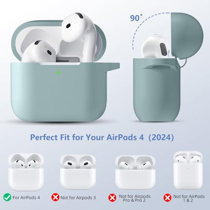 for Airpods 4th Generation Case Cover(2024),Soft Silicone Full Protective Case for AirPods 4 Case with Keychain & Cleaner Kit,Compatible with Apple Airpods 4 for Women,Men（Bluegreen） - color: Bluegreen