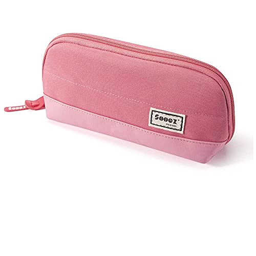 Sooez Wide-Opening Pencil Pen Case, Lightweight & Spacious Pencil Pouch Zipper Stationery Bag, Aesthetic Supply with Triangular Design for Adults, Pink - color: Pink
