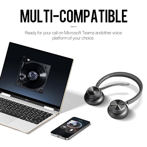 Poly Voyager 4320 UC Wireless Headset & Charge Stand - Connects to PC/Mac/Mobile Phone via Bluetooth with USB-C to A Adapter & USB C Dongle & USB A-C Cable & Storage Bag and Fiber Cloth