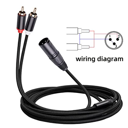 (3FT) Dual RCA to XLR Male Y Splitter Patch Cable, Unbalanced 2 RCA/Phono Plug to 1 XLR Splitter Duplicator Lead Y-Cable Adapter - size: 3 ft