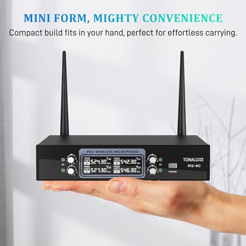 4 Channel Wireless Microphone System with Metal Receiver, 4 Handheld Mics, Independent Volume Control, 262ft Range, UHF Karaoke Mic Set for Home Party, Classroom, Church, Wedding, Events