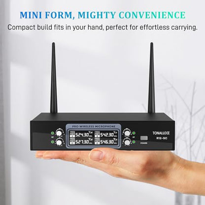 4 Channel Wireless Microphone System with Metal Receiver, 4 Handheld Mics, Independent Volume Control, 262ft Range, UHF Karaoke Mic Set for Home Party, Classroom, Church, Wedding, Events