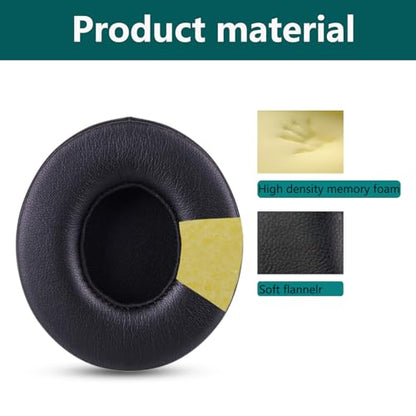 Replacement Ear Pad Cover Compatible with Beats by Dre Solo3 Solo2 Wired Wireless Headphones Protein Leather Memory Foam Headphone Cushion Ear Muffs-Black - color: black