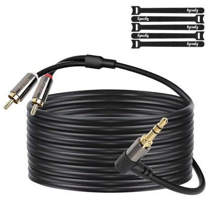 3.5mm Aux to RCA Cable, 90 Degree Angle 3.5mm Male to 2RCA Male Auxiliary Stereo Audio Y Splitter Gold-Plated, Double Shielded for Smartphones, Tablets, Speakers, Home Theater, HDTV,50ft/1 pack - size: 50 Feet(1 pack)