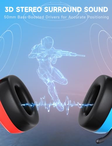 Gvyugke 2.4GHz Wireless Gaming Headsets for PS5, PS4, PC, Switch, Blue Red | Bluetooth 5.3 Gaming Headphones with Noise Canceling Mic, 7.1 Surround Sound, 70H Battery, Blue Lighting - color: BlueRed