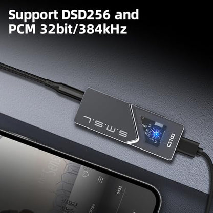 S.M.S.L D10 Headphone Amplifier USB Potrable Dac with 3.5mm & 4.4mm Balacnced Dual Mini Audio Amp Outputs Support 500mw 16ΩDSD256 PCM 32bit/384khz Hi-Res Earphone Amp for Smartphones/PC/Laptops (Grey) - color: Grey