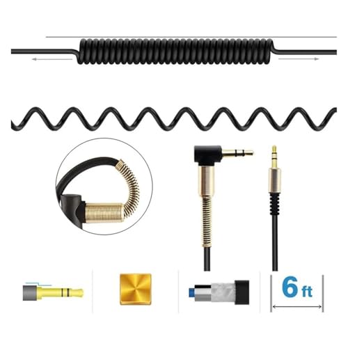 Spiral Durable Strong 3.5mm Jack to Jack Audio Headphone Optional Color Aux Coiled Auxiliary Cable(Red) - color: Red