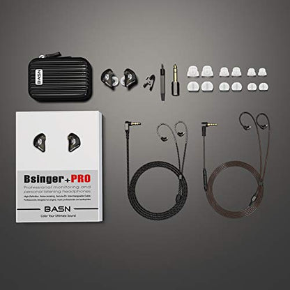 BASN Bsinger PRO in-Ear Monitors Hybrid Dynamic Dual Drivers Two Detachable MMCX Cables Musicians in-Ear Earbuds Headphones (Black) - color: Black