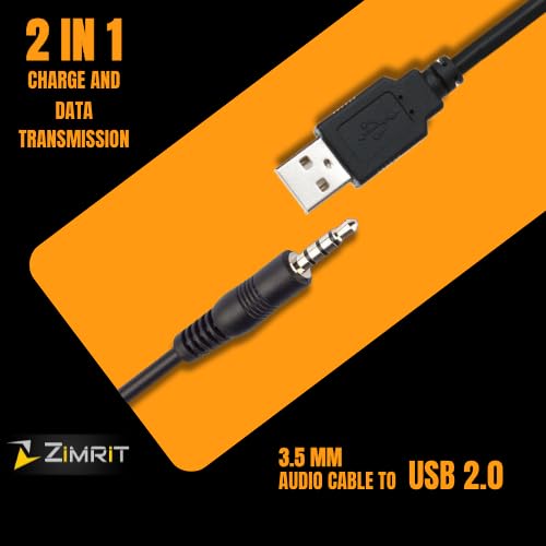 3.5mm Aux to USB Adapter Cable – 3ft USB 2.0 Male to 3.5mm Audio Jack Cord for Charging and Syncing – Compatible with MP3 Players, Headphones, and Most Car Charger Models (Not All) – Black
