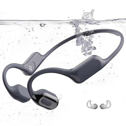 Swimming Headphones, Bone Conduction Headphones Bluetooth 5.4, IPX8 Waterproof with 32GB MP3 Player, Open Earphones with Safelight, Underwater Headphone for Swimming, Night Running, Fitness
