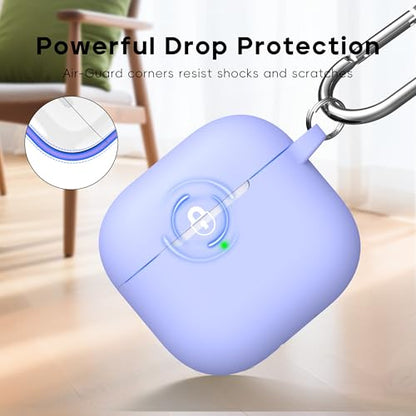 RFUNGUANGO for AirPods 4 Case, Lilac | Cleaner Kit, Carabiner, Soft Silicone Protective Cover, Wireless Charging Compatible - color: B-Lilac, size: AirPods 4 Case