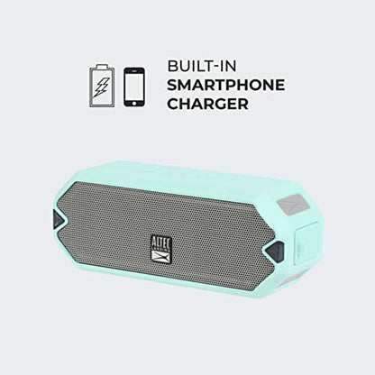 Altec Lansing - HydraJolt Wireless Bluetooth Speaker, Waterproof Portable Speakers with Built in Phone Charger and Lights, Everything Proof Outdoor, Shockproof, Snowproof, 16 Hours Playtime - color: Mint Green, style: HydraJolt