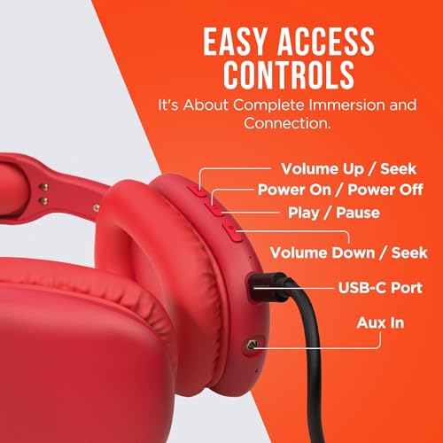 HyperGear Over-Ear Headphones - Wireless Bluetooth Headphones with Noise Isolation, Built-in Mic, Soft Memory Foam Cups for All-Day Comfort, Red - color: Red