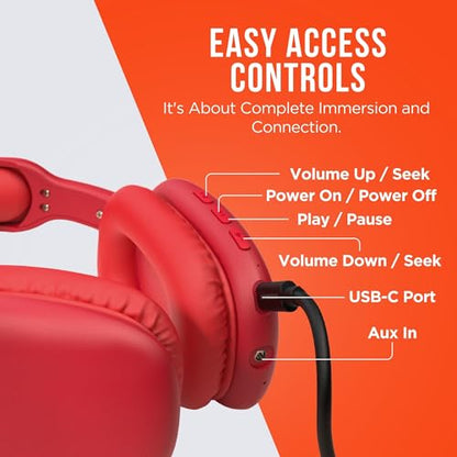 HyperGear Over-Ear Headphones - Wireless Bluetooth Headphones with Noise Isolation, Built-in Mic, Soft Memory Foam Cups for All-Day Comfort, Red - color: Red