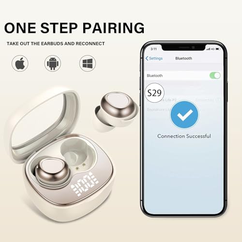 Sleep Ear Buds, 2025 True Wireless Earbuds, Ultra-Mini Bluetooth 5.4 Earbuds for Side Sleepers, 53H Play Hi-Fi Stereo 3D Bass Noise Cancelling Bluetooth headphones, USB C, IP7 Waterproof LED Earphones - color: Off white