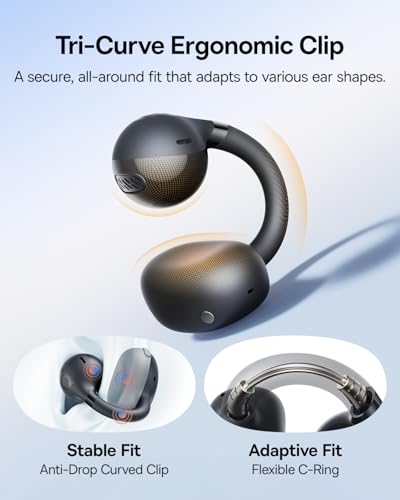 Baseus Bass BC1 Open Ear Earbuds Clip-On Headphones, Open-Ring Comfort with Tri-Curve Snug Clip, Powerful Sound with SuperBass, 4-Mic Clear Calls, IP55 Waterproof, 38H Playtime, Lightweight - color: Space Black