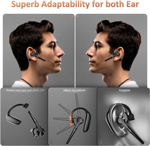 AMINY Wireless Bluetooth Headset with Microphone 30 Hrs Talking Time V5.3 Auriculares Bluetooth Earpiece,AI Noise Cancelling Bluetooth Earphones for Trucker Office Home