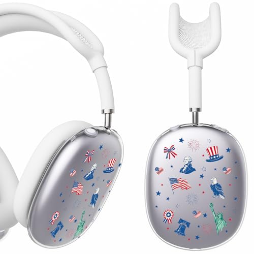 for AirPods Max 2/1 Headphones 4th of July Patriotic Ear Covers | American Flag Clear Ear Cups Cover | White Silicone Ear Pad Case Headband Cover for Apple AirPods Max 2/1 (2026/2024/2020) - color: American Flag A