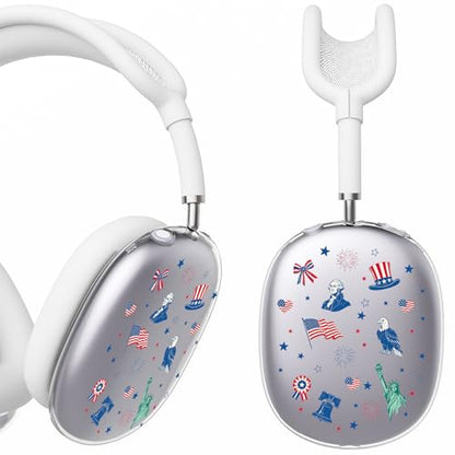 for AirPods Max 2/1 Headphones 4th of July Patriotic Ear Covers | American Flag Clear Ear Cups Cover | White Silicone Ear Pad Case Headband Cover for Apple AirPods Max 2/1 (2026/2024/2020) - color: American Flag A