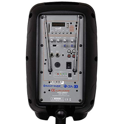 8" Portable Rechargeable Battery Powered 800W Pro DJ Amplified Loud Speaker with 2 Wireless Microphones Echo Bluetooth USB SD Card Aux MP3 FM Radio PA System LED Ring Karaoke Tripod Stand - style: 8" 800 Watts
