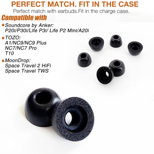 Replacement Memory Foam Eartips for TOZO/Soundcore/Moondrop Earbuds