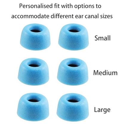 Memory Foam Eartips for JLab Go Pop+ / JLab Go Sport+ /JBuds Mini | Compatible with JLab Go Air Pop / JLab Go Air Sport Earbuds, Ultimate Comfort, 3 Pairs (S/M/L, Blue)