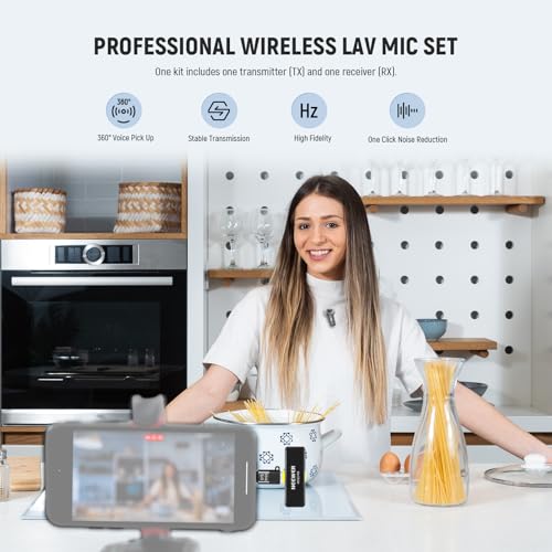 NEEWER Wireless Lavalier Microphone System for USB C, Compatible with iPhone 16 15 Samsung Android Phones, Noise Cancelling Mini Lav Omnidirectional Condenser Mic for Vlogging Live Streaming, KM23
