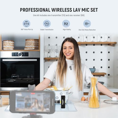NEEWER Wireless Lavalier Microphone System for USB C, Compatible with iPhone 16 15 Samsung Android Phones, Noise Cancelling Mini Lav Omnidirectional Condenser Mic for Vlogging Live Streaming, KM23