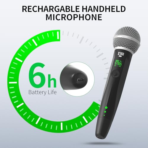 XTUGA X-1 Wireless Microphone, Bluetooth Rechargeable Metal Handheld Mic | Dynamic Microphone w/ Adapters,Auto Pairing,Anti Whistling,USB Karaoke Mics,UHF Singal for Singing/Weddinng/Party/Speech