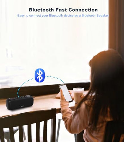 Portable Bluetooth Speaker FM Radio Digital, Support USB/SD Card MP3 Music Player/AUX/REC, Build-in 3000mAh Rechargeable Battery, 10W Powerful Speaker and Earphone Jack for Indoor Outdoor
