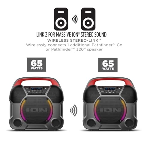ION Audio Pathfinder Go Wireless Bluetooth Beach Speaker IPX5 Water-Resistant for Pool Party Music Events, Indoor and Outdoor Parties - 2 Pack Bundle (Renewed)