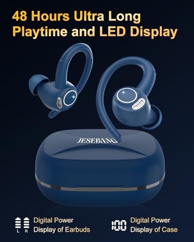 Wireless Earbuds, Bluetooth 5.4 Headphones Sport Over Ear Buds with ENC Mic | Noise Cancelling Mic,48H, Wireless Earphone with Earhooks, Stereo Deep Bass, IP7 Waterproof Ear Bud for Workout Running, Blue - color: Blue