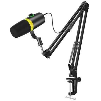 USB/XLR Gaming Microphone Set Dynamic Microphone for Recording Streaming | Dynamic Mic for Podcast Recording, Singing, PC Gaming, Streaming. RGB, Mute, Headphone Jack, Mic Arm. Discord, YouTube.
