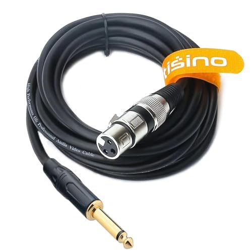 Tisino 암 XLR - 0.6cm(0.25인치) TS 모노 잭 언밸런스 마이크 케이블, 3m(10피트) | XLR 암 - 다이나믹 마이크/믹서/스피커용 1/4 모노 잭 오디오 케이블, 20AWG 금 도금 OFC 차폐 마이크 코드 - size: 10피트