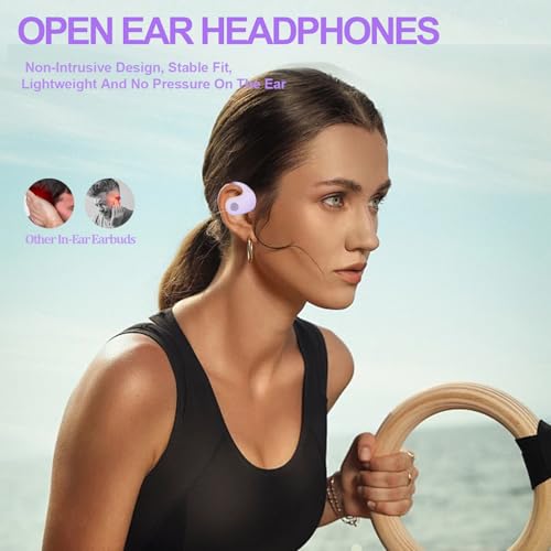 Open Ear Headphones Wireless Bluetooth 5.4, OWS Hanging Earphones Wireless Earbuds with Earhooks and Mic, IPX5 Waterproof, 48H Range, Out of Ear Earbuds for Sports Running Workout Driving(Purple) - color: Purple