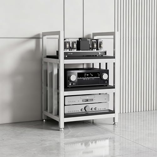 Adjustable Open Frame Hi-Fi Audio Stand, Wood Top Metal Audio Rack with Anti-Vibration Foot, AV Equipment Shelving for Living Room Home Cinema Studio(White-A) - color: White-a