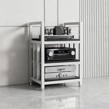 Adjustable Open Frame Hi-Fi Audio Stand, Wood Top Metal Audio Rack with Anti-Vibration Foot, AV Equipment Shelving for Living Room Home Cinema Studio(White-A) - color: White-a